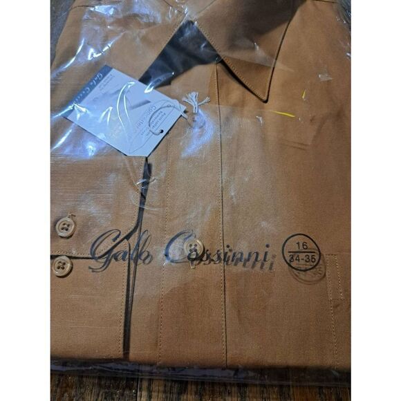 New Size 16 Galo Cossinni Brown Long Sleeve Button Dress Shirt with Collar NWT - Picture 2 of 4